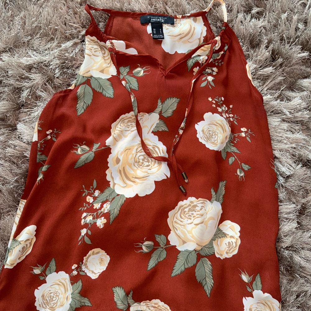 Streetwear Society Rust and Cream Floral Blouse